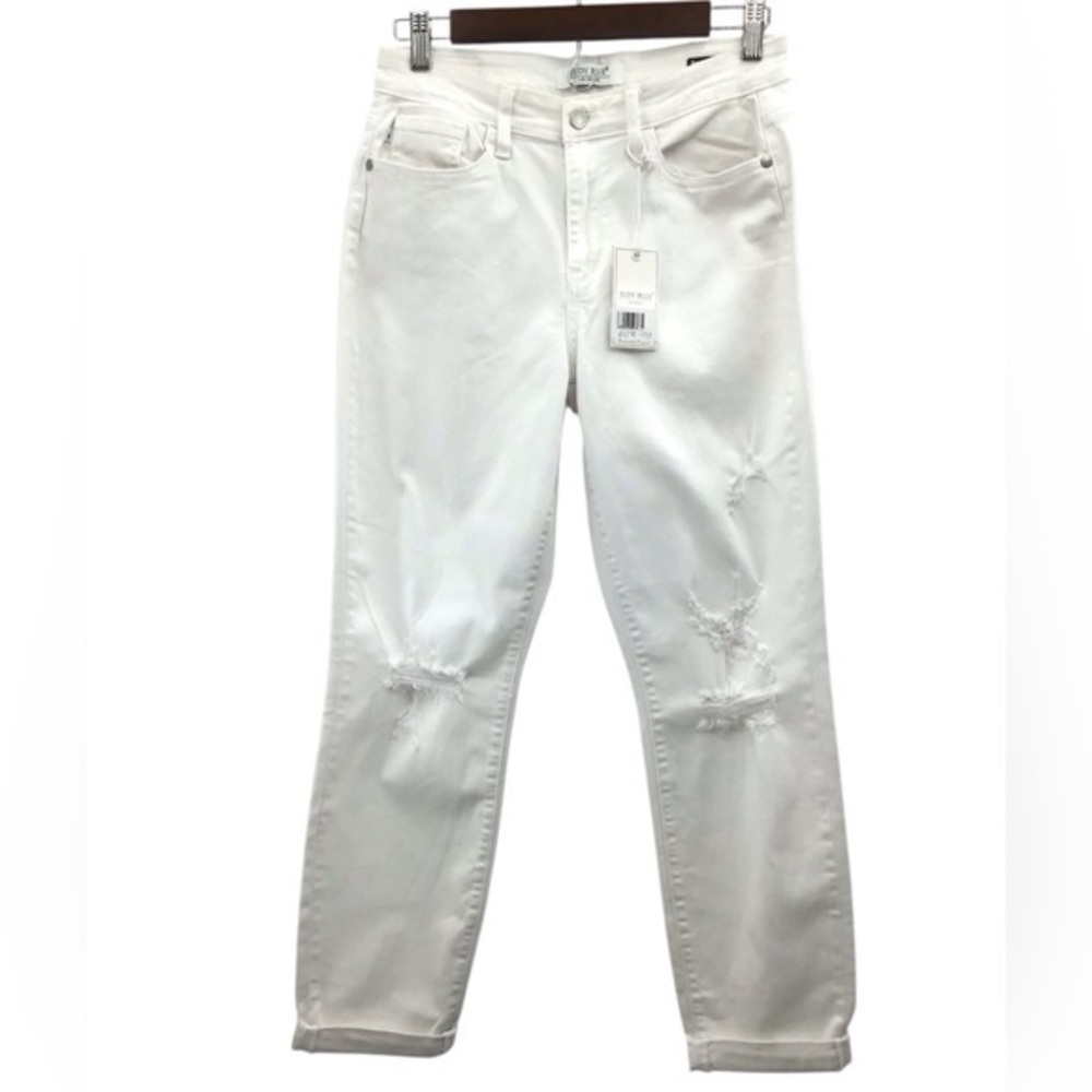 Judy Blue Women's White Boyfriend Distressed Jeans